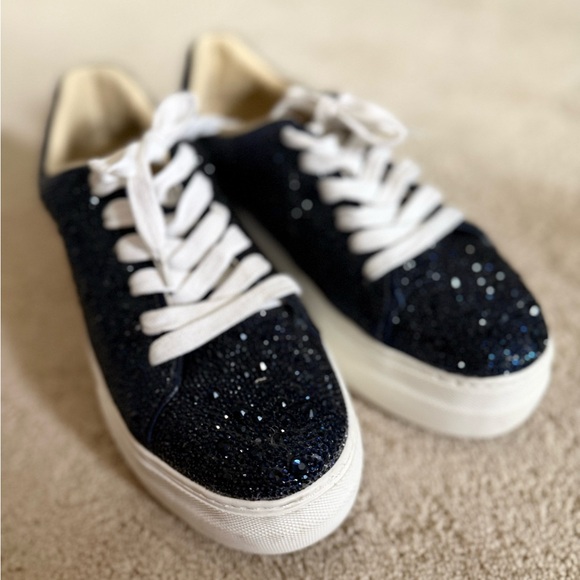 Betsey Johnson Navy Glitter Low-Top Sneakers with White Laces - Picture 2 of 5